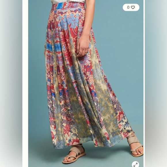 Anthropologie Hemant & Nandita Red Gold Blue Floral Louvre Maxi Skirt SZ L - Picture 4 of 9